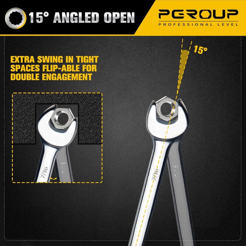 pgroup 7/16" SAE Combination Wrench, CR-V Steel with Mirror Polish, 12-Point Design, 15-Degree Offset, Perfect for Auto Repair, Household, Car & Truck Emergency - Image 3